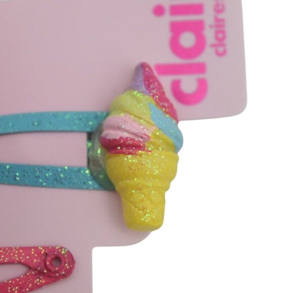 Claires Girls Glitter Hair Clips Set Ice Cream Unicorn Rainbow Heart Drink Donut - Picture 2 of 8